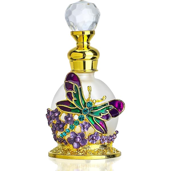 Amazon.co.jp: 綺麗で古そうな詰め替え香水瓶、緑クリスタル飾りの